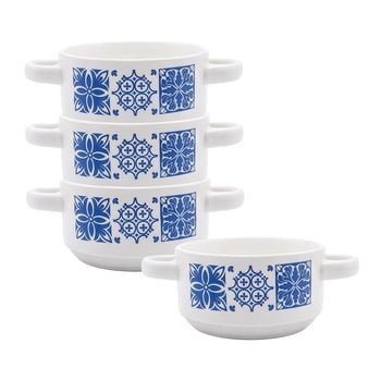 Chefmaker Mayolica Large Ceramic Bowls for Pozole, Soup and Menudo, 700 ml, Set of 4, Mexican Holiday Design