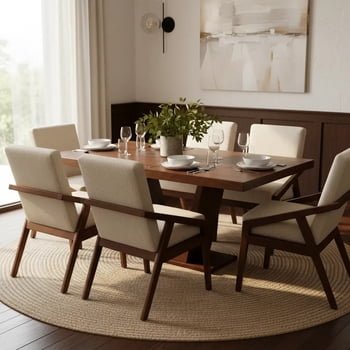 SALVANTO Dallas Dining Set with 6 Chairs, Parota Veneer, Tzalam Color, 160 x 100 cm