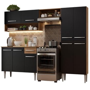 Madesa Emilly Pop Fitted Kitchen, 229 cm, Brown/Black, GREM2290027K