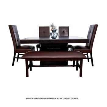 Camacho Brown Rectangular Dining Table Set with 4 Chairs and 1 Bench